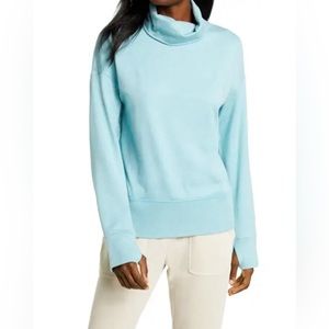 Zella Restore Soft Sweatshirt fleece turtleneck in aqua blue